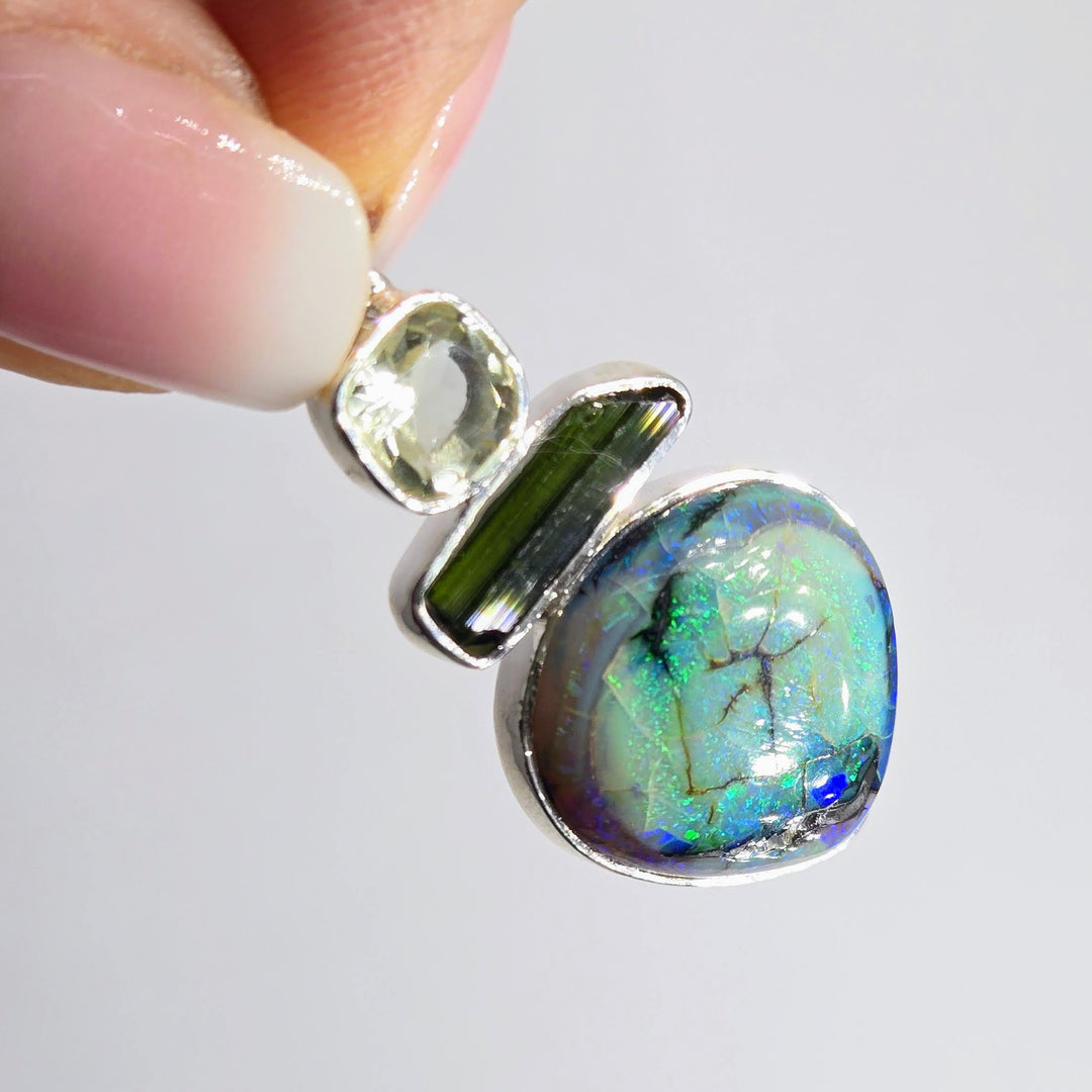 "Verdantista" Pendant Necklace - Opal, Prasiolite, Tourmaline, Sterling