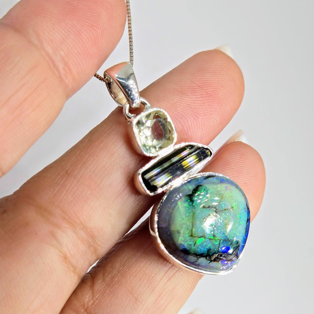 "Verdantista" Pendant Necklace - Opal, Prasiolite, Tourmaline, Sterling