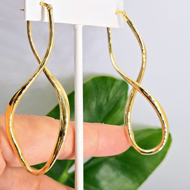 "Smooth Infinity" 3" Earrings - Anti-tarnish 18k Gold Sterling