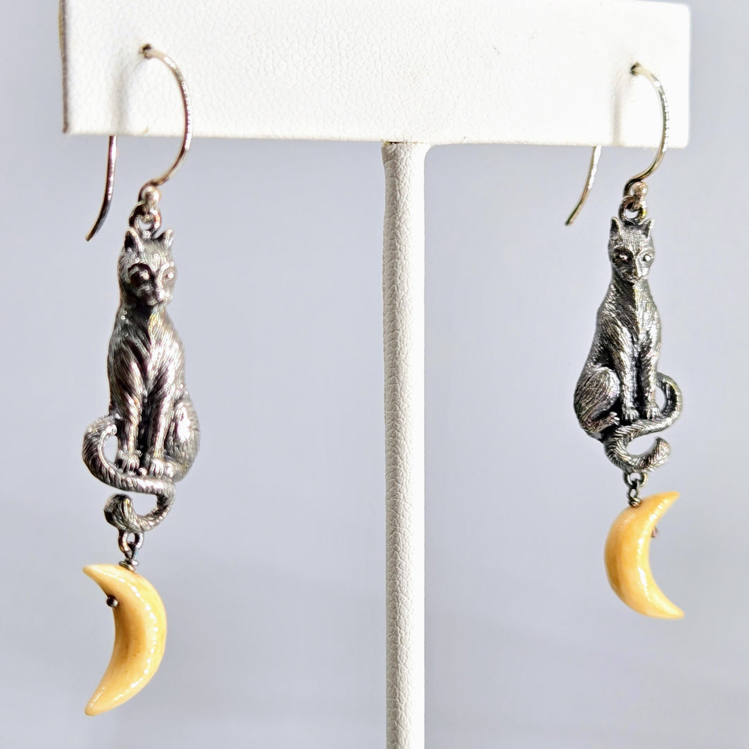 "Kitty Moon" - 2.25" Earrings - Bone, Sterling