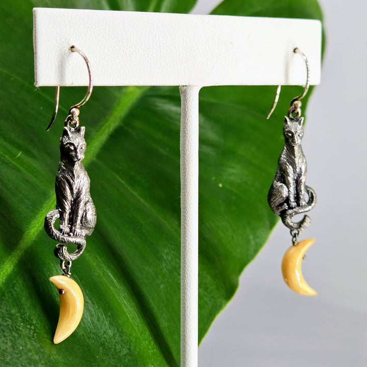 "Kitty Moon" - 2.25" Earrings - Bone, Sterling
