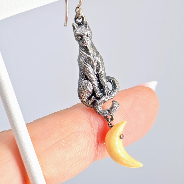 "Kitty Moon" - 2.25" Earrings - Bone, Sterling