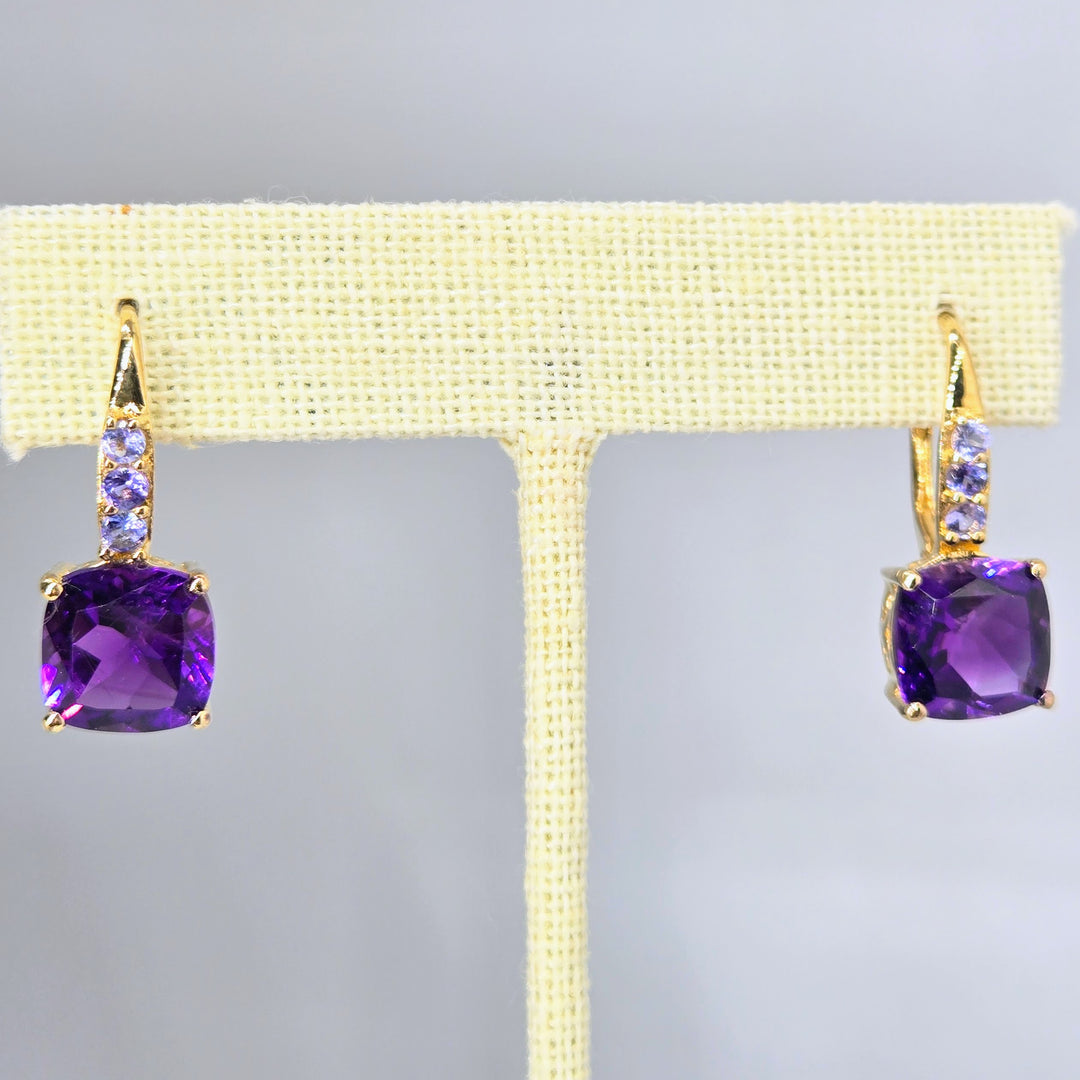 "Imperial" 1" Earrings - Amethyst,Tanzanite, 18k Gold Sterling