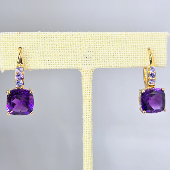 "Imperial" 1" Earrings - Amethyst,Tanzanite, 18k Gold Sterling