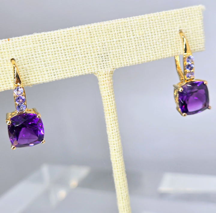 "Imperial" 1" Earrings - Amethyst,Tanzanite, 18k Gold Sterling