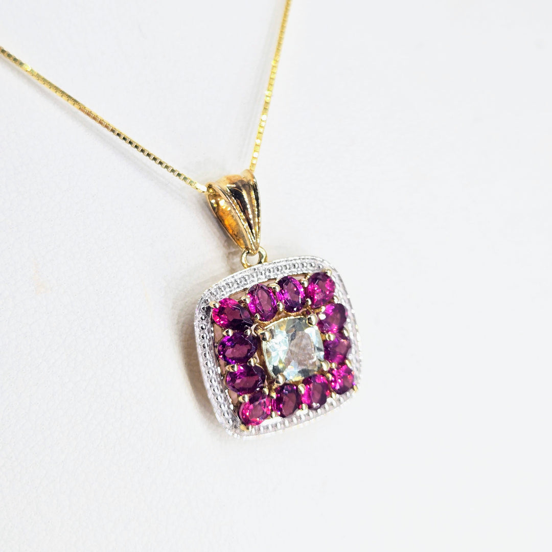 "Beauty Bomb" Pendant Necklace - Rhodolite Garnet, Green Amethyst, 18k Gold Sterling