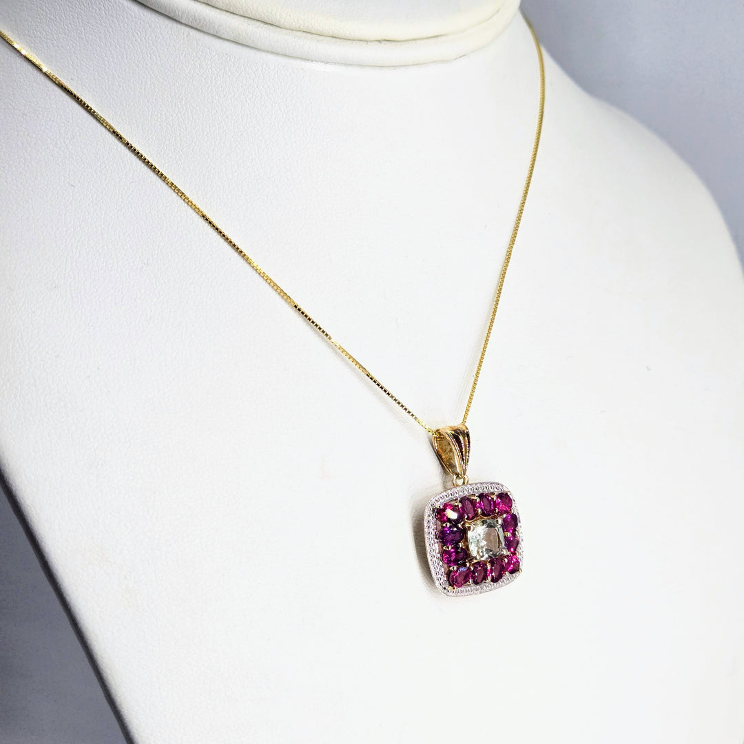 "Beauty Bomb" Pendant Necklace - Rhodolite Garnet, Green Amethyst, 18k Gold Sterling