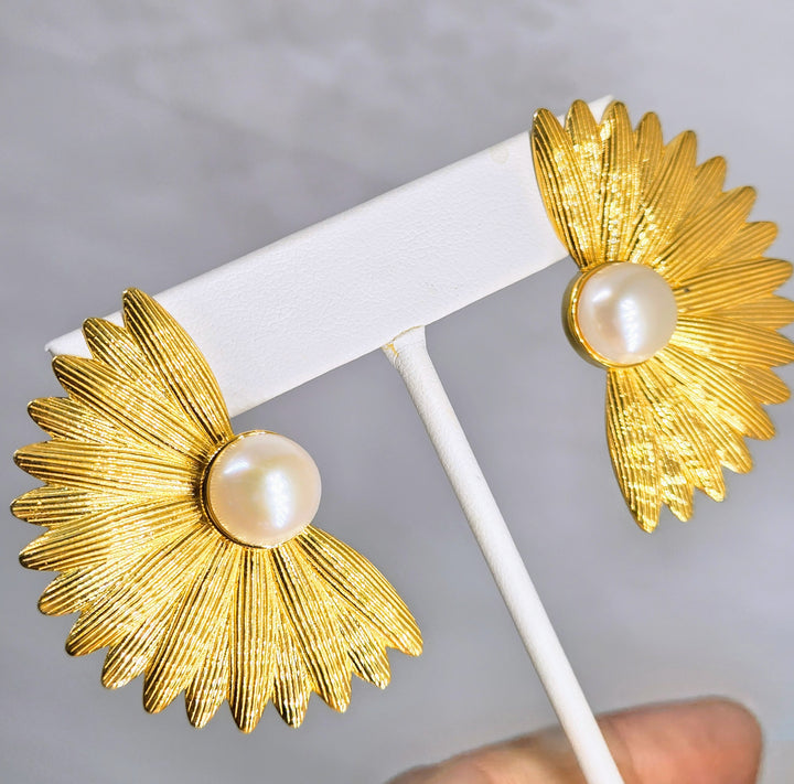 "Biggest Fan" 2" Earrings - Pearls, 18k Gold Sterling