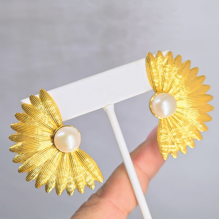 "Biggest Fan" 2" Earrings - Pearls, 18k Gold Sterling