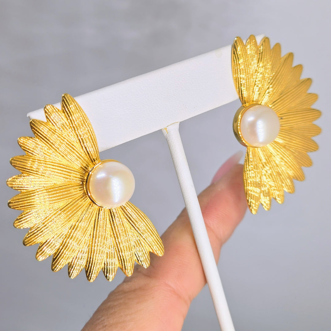 "Biggest Fan" 2" Earrings - Pearls, 18k Gold Sterling
