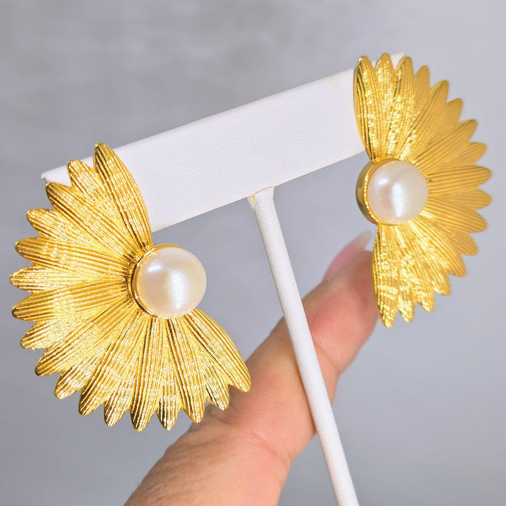 "Biggest Fan" 2" Earrings - Pearls, 18k Gold Sterling