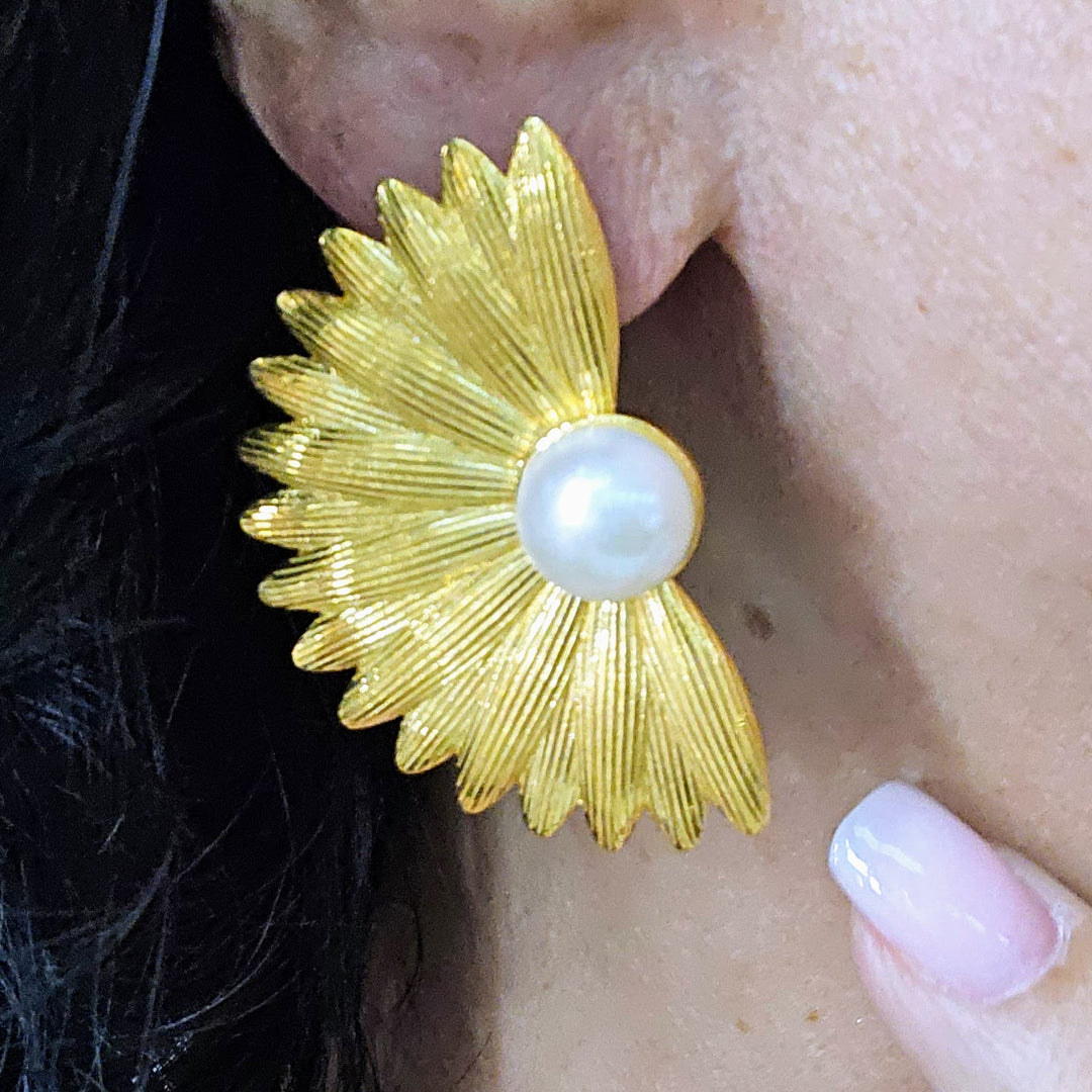 "My Biggest Fans" 2" Earrings - Pearls, 18k Gold & Black Sterling