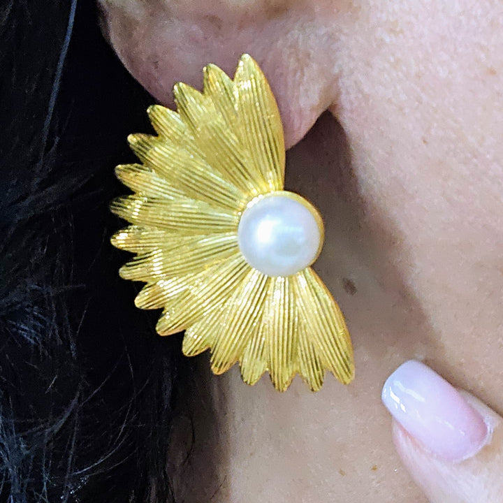 "My Biggest Fans" 2" Earrings - Pearls, 18k Gold & Black Sterling