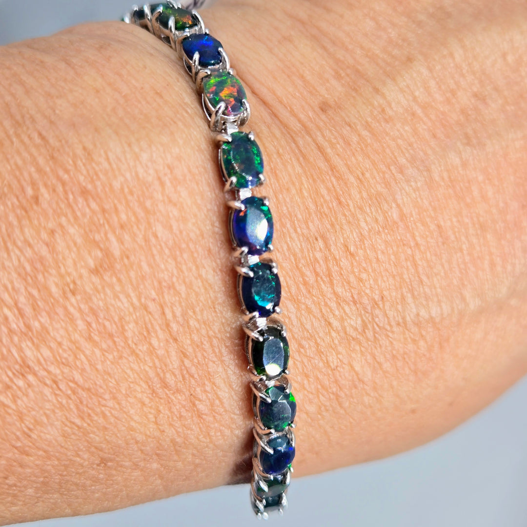 "Flash In The Dark" 7.25" Bracelet - Opal, Anti-tarnish Sterling