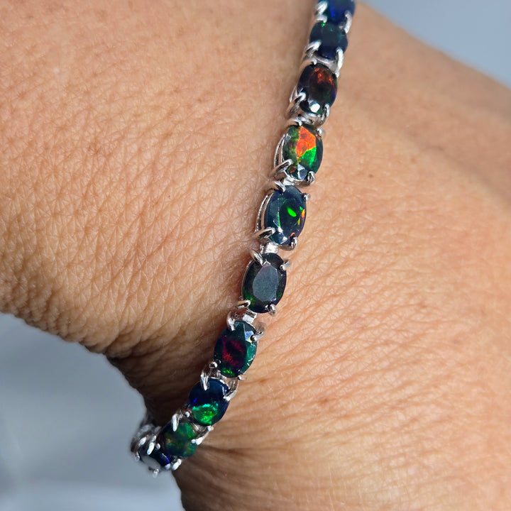 "Flash In The Dark" 7.25" Bracelet - Opal, Anti-tarnish Sterling