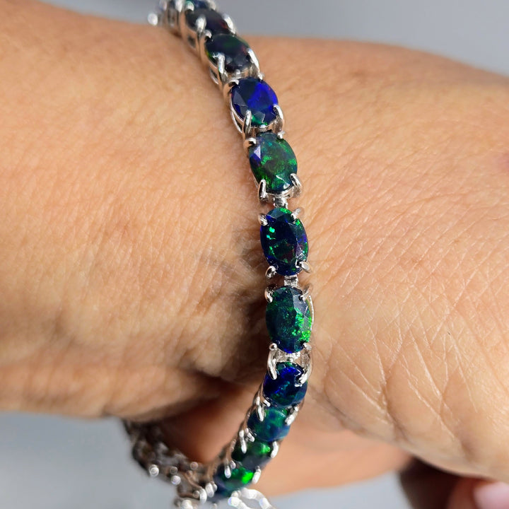 "Flash In The Dark" 7.25" Bracelet - Opal, Anti-tarnish Sterling
