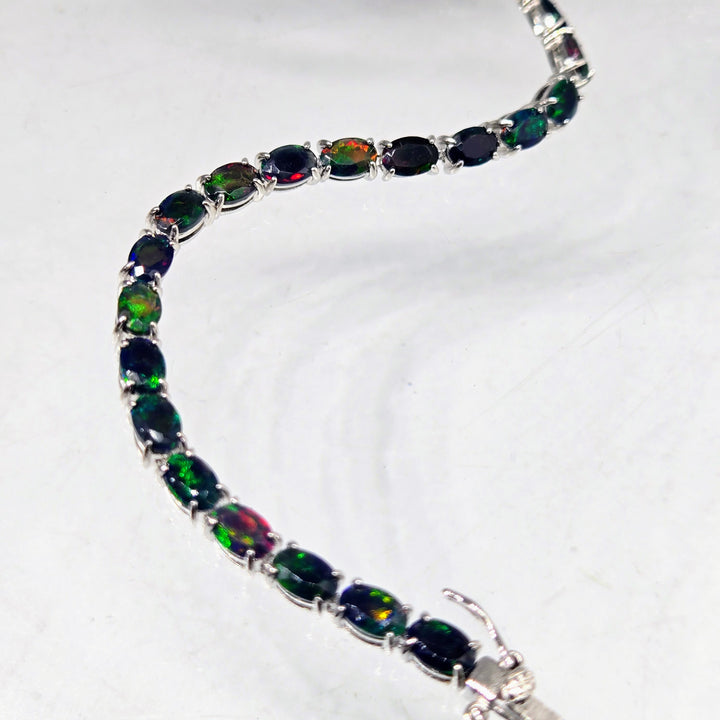 "Flash In The Dark" 7.25" Bracelet - Opal, Anti-tarnish Sterling