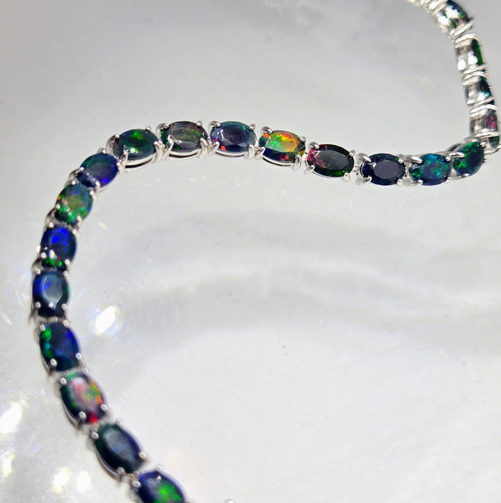 "Flash In The Dark" 7.25" Bracelet - Opal, Anti-tarnish Sterling