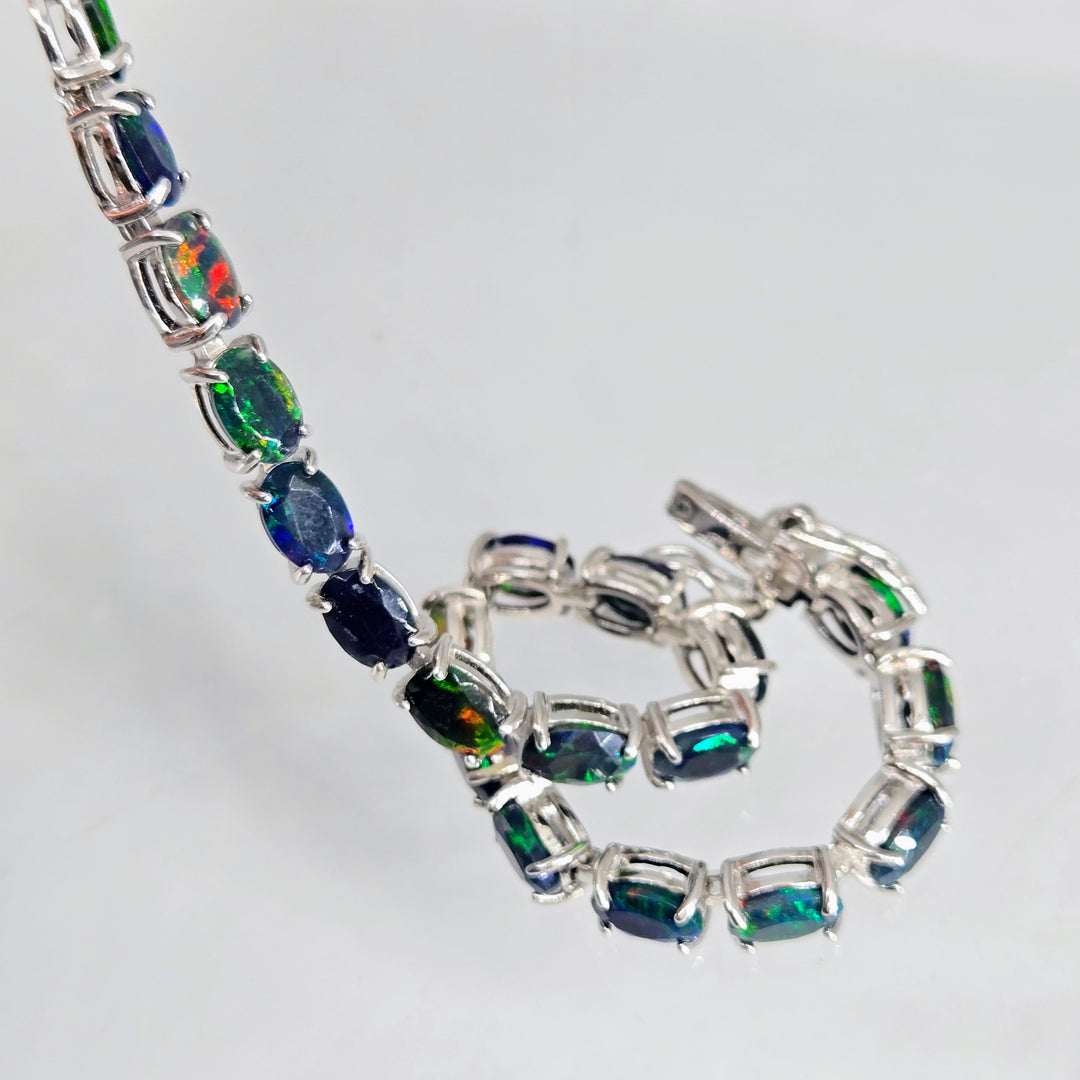 "Flash In The Dark" 7.25" Bracelet - Opal, Anti-tarnish Sterling