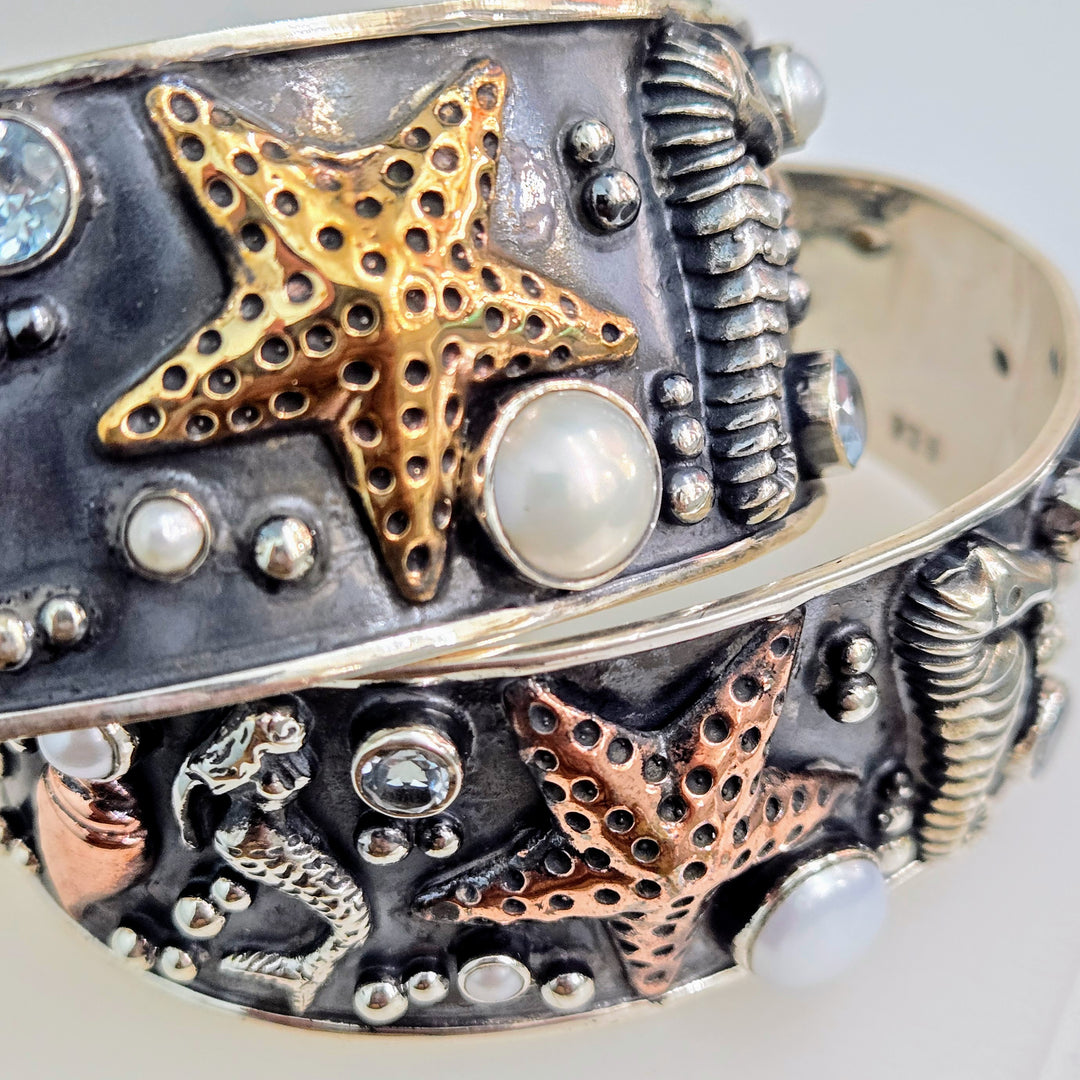 "Boticelli's Dream" Bracelet - Pearls, Topaz, Sterling, Bronze Accents