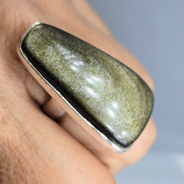 "Shimmer" Adj. Sz Ring - Gold Shimmer Obsidian, Sterling