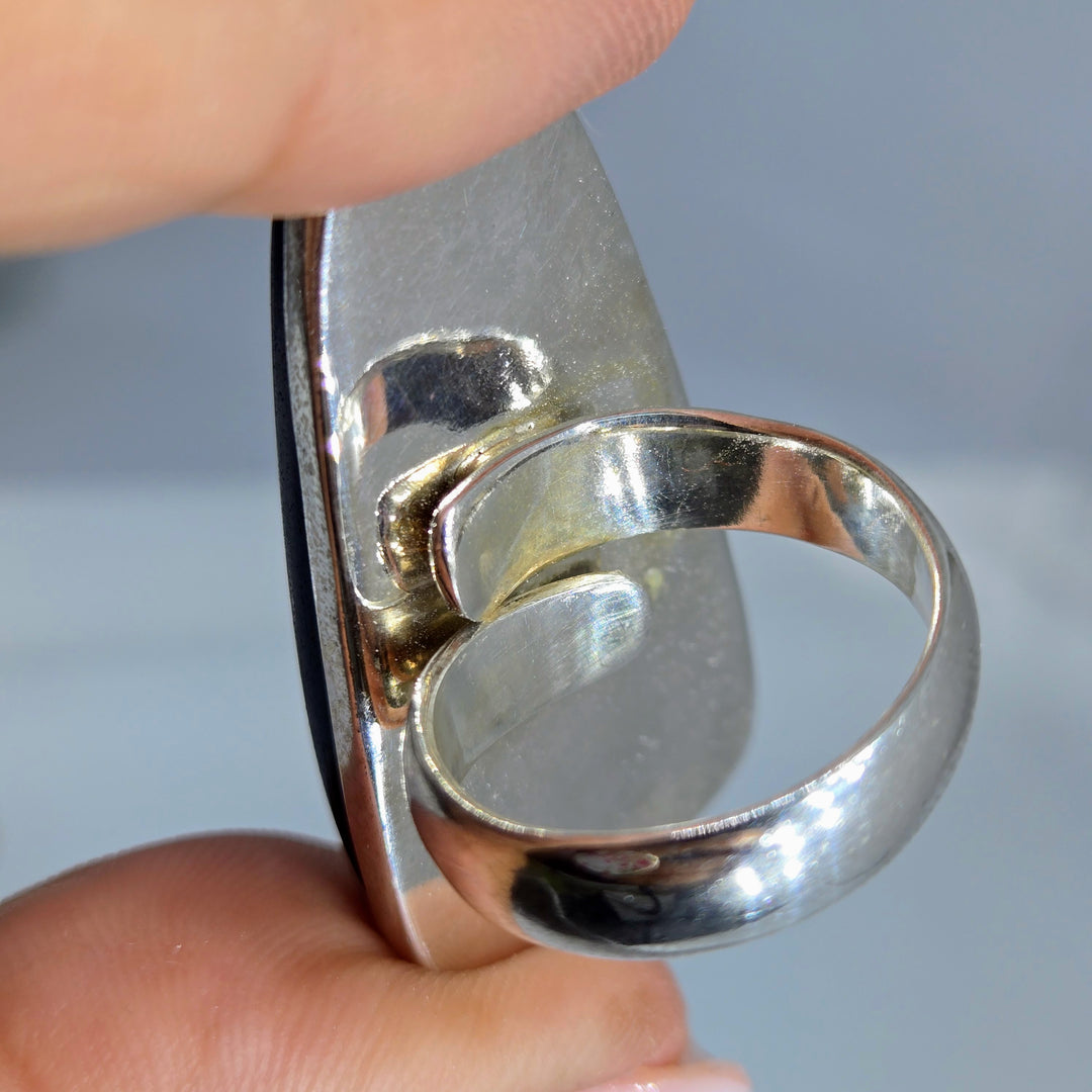 "Shimmer" Adj. Sz Ring - Gold Shimmer Obsidian, Sterling