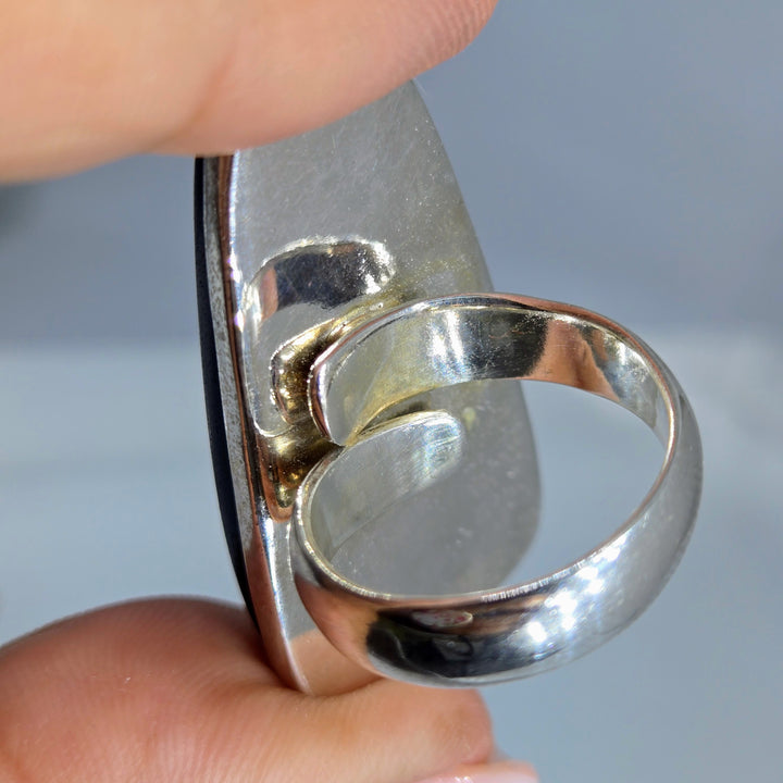 "Shimmer" Adj. Sz Ring - Gold Shimmer Obsidian, Sterling