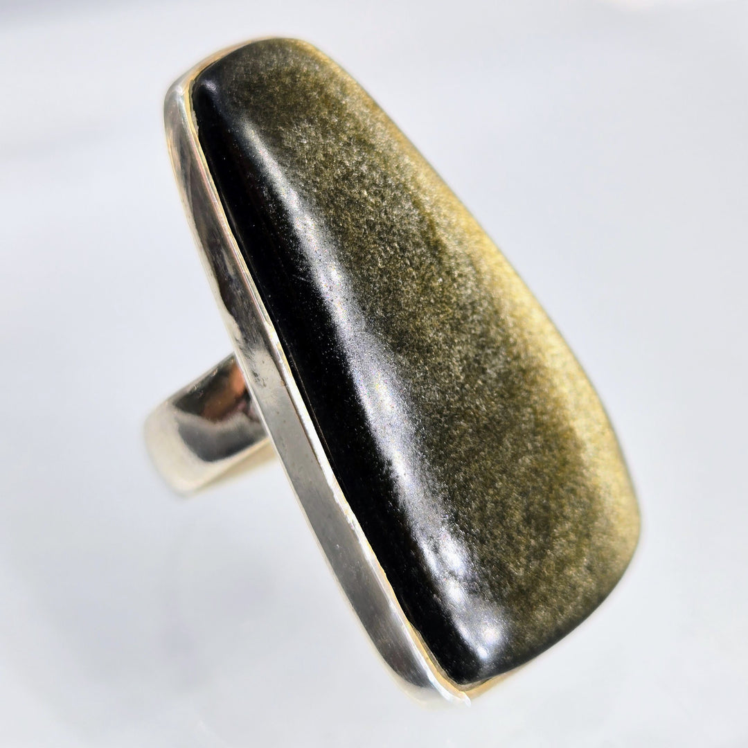 "Shimmer" Adj. Sz Ring - Gold Shimmer Obsidian, Sterling
