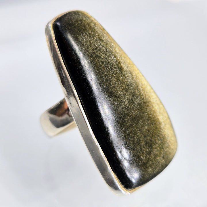 "Shimmer" Adj. Sz Ring - Gold Shimmer Obsidian, Sterling