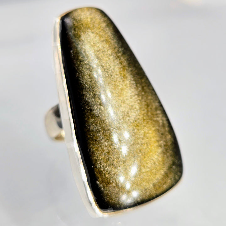 "Shimmer" Adj. Sz Ring - Gold Shimmer Obsidian, Sterling