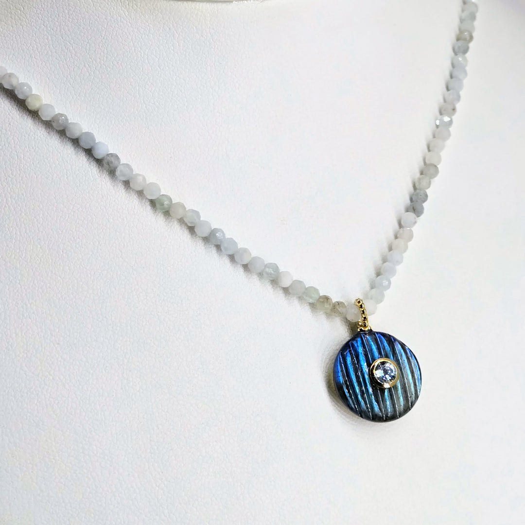 "Candy Necklace #1" 16" - 18" Necklace - Labradorite, Topaz, Aquamarine, Sterling