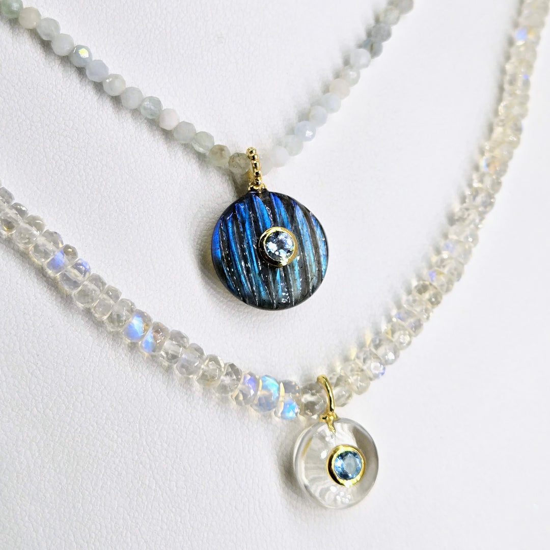 "Candy Necklace #1" 16" - 18" Necklace - Labradorite, Topaz, Aquamarine, Sterling