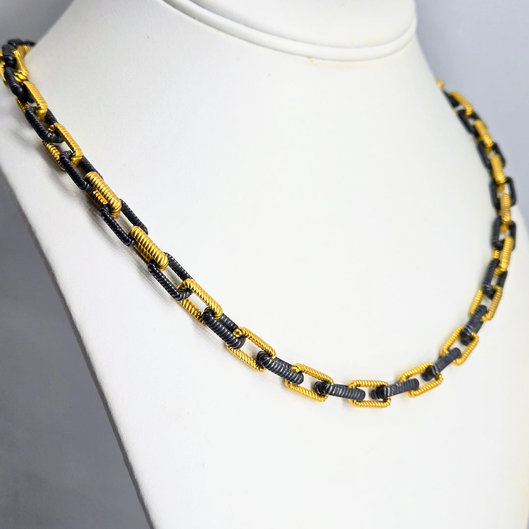 "The Links" Up to 19" Necklace - 18k & Black Rhodium Plated Jeweler's Brass