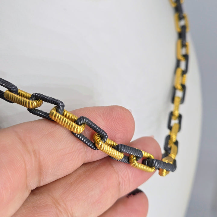 "The Links" Up to 19" Necklace - 18k & Black Rhodium Plated Jeweler's Brass
