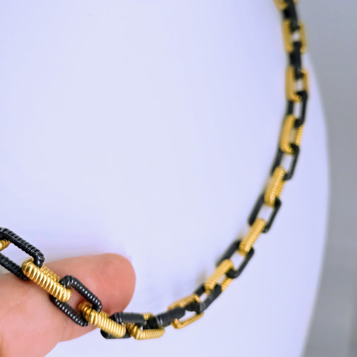 "The Links" Up to 19" Necklace - 18k & Black Rhodium Plated Jeweler's Brass