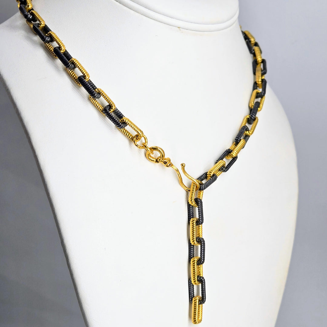 "The Links" Up to 19" Necklace - 18k & Black Rhodium Plated Jeweler's Brass