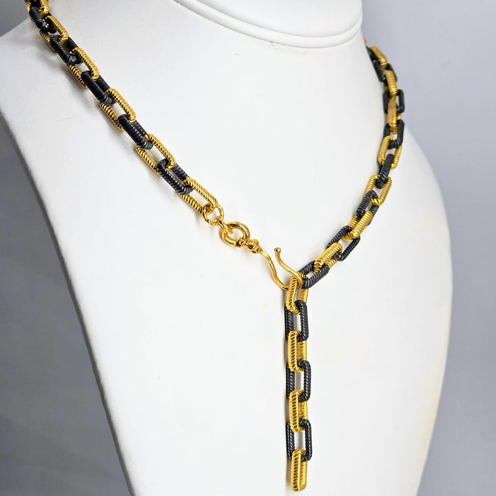 "The Links" Up to 19" Necklace - 18k & Black Rhodium Plated Jeweler's Brass