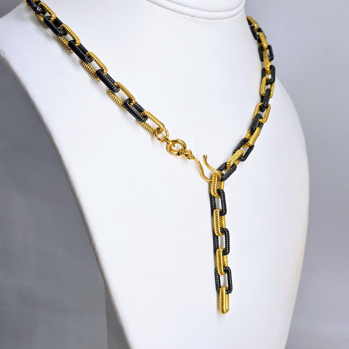 "The Links" Up to 19" Necklace - 18k & Black Rhodium Plated Jeweler's Brass