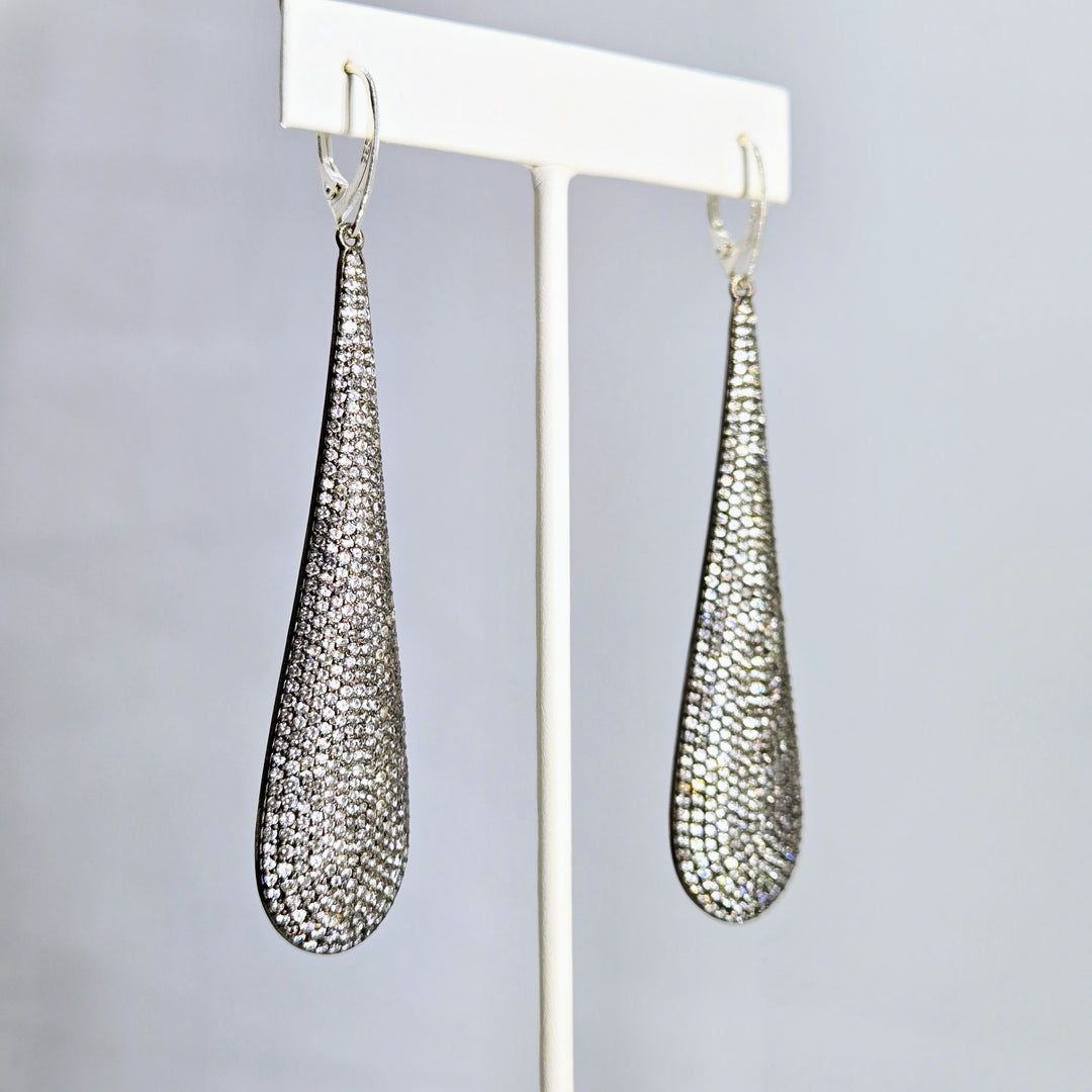"Sparklers" 3.5" Earrings - Crystals, Black Sterling