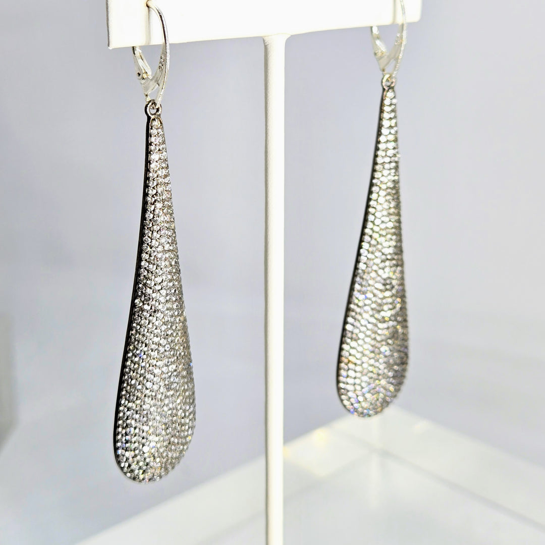 "Sparklers" 3.5" Earrings - Crystals, Black Sterling