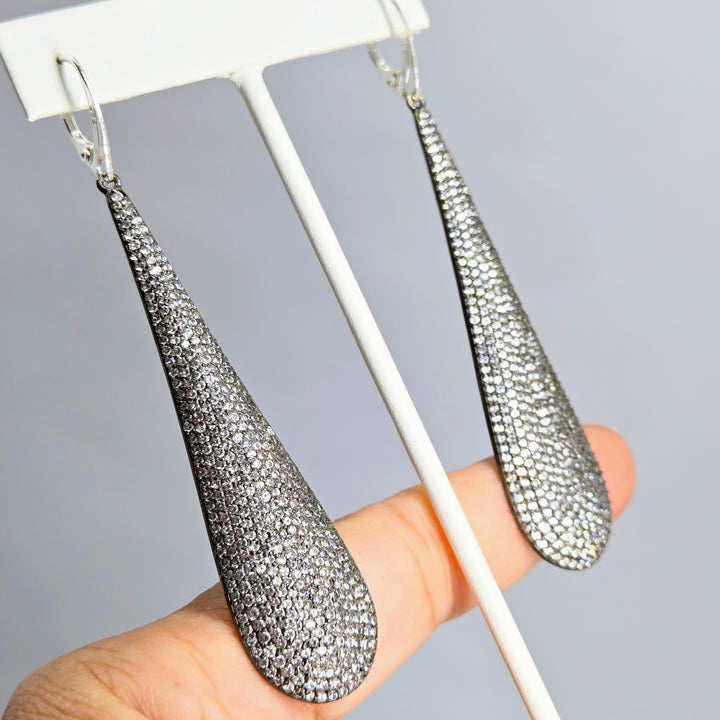 "Sparklers" 3.5" Earrings - Crystals, Black Sterling