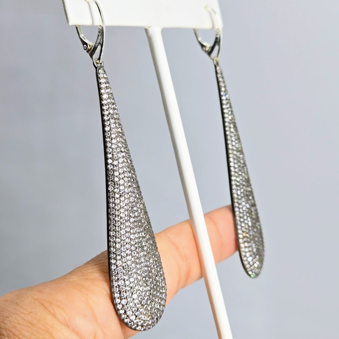 "Sparklers" 3.5" Earrings - Crystals, Black Sterling