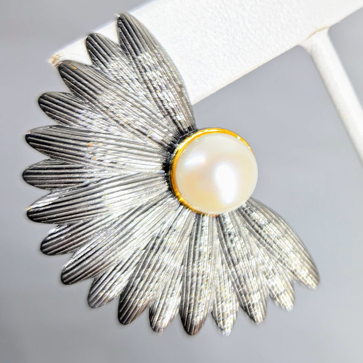 "My Biggest Fans" 2" Earrings - Pearls, 18k Gold & Black Sterling