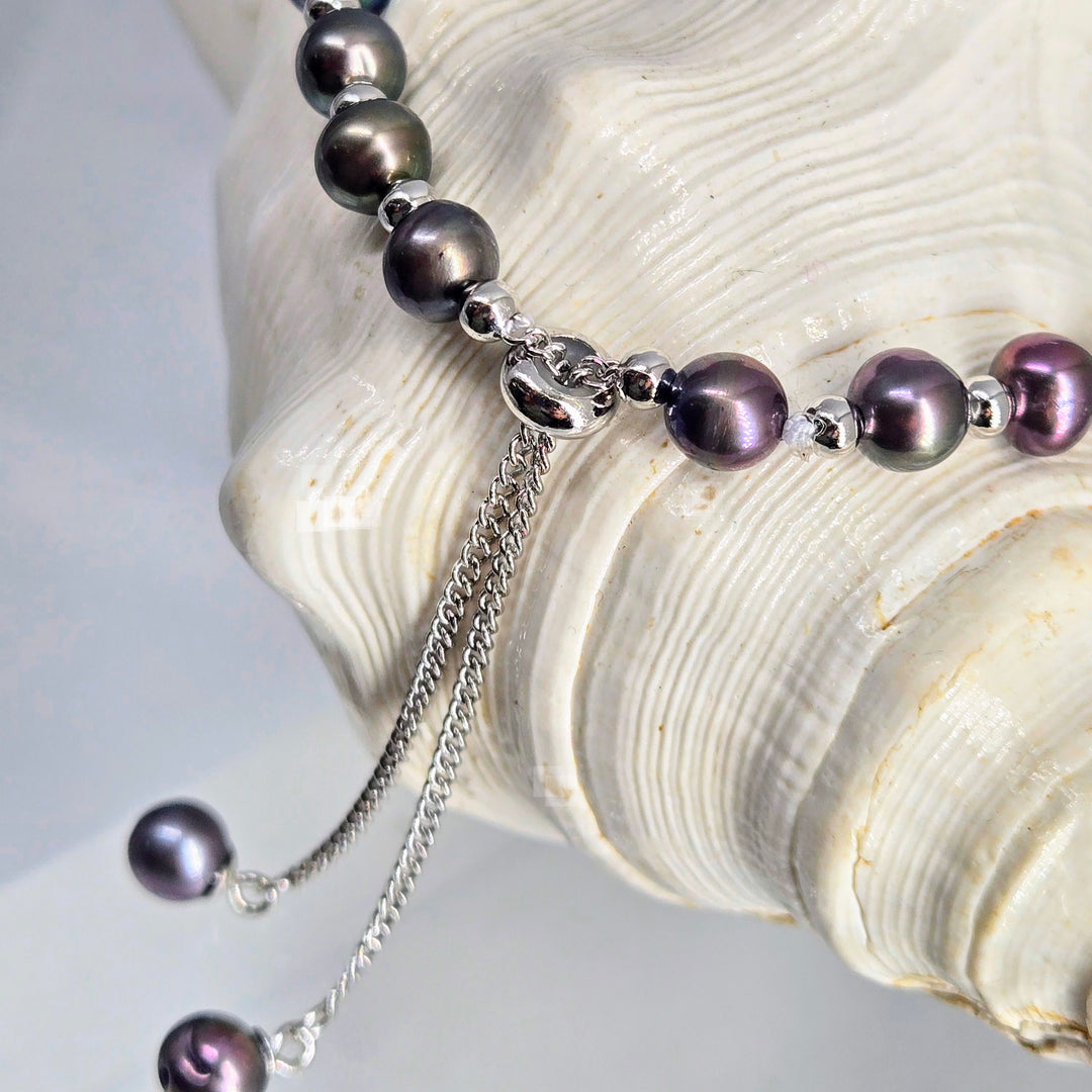 "Pearl Bolo Bracelet" Adj. Bracelet - Pearls, Anti-tarnish Sterling