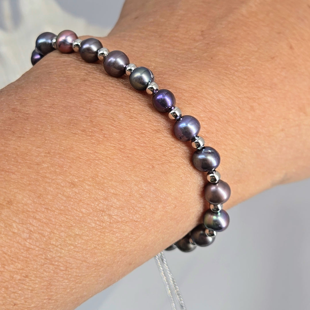 "Pearl Bolo Bracelet" Adj. Bracelet - Pearls, Anti-tarnish Sterling