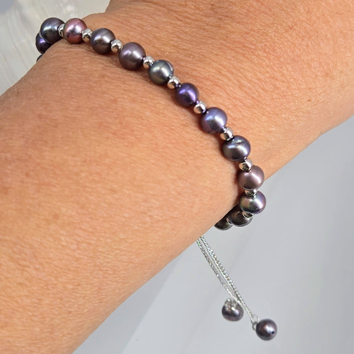 "Pearl Bolo Bracelet" Adj. Bracelet - Pearls, Anti-tarnish Sterling