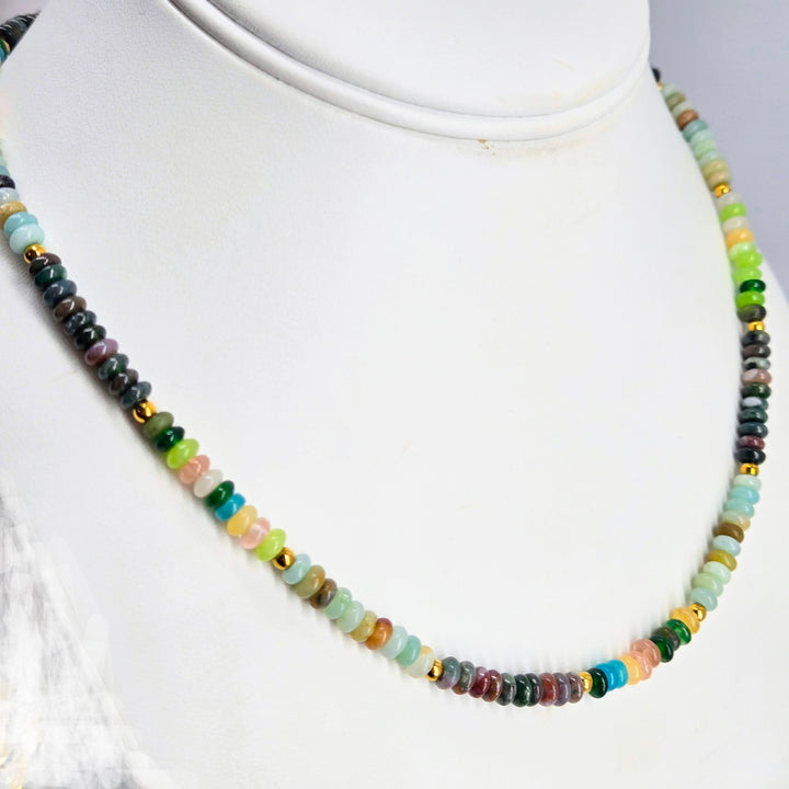 "Candy Necklace #8" 16" - 18" Necklace - Mixed Gems, Gold-PVD Findings