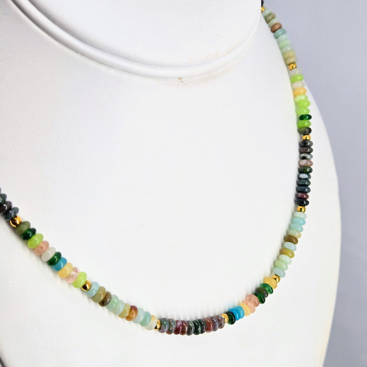 "Candy Necklace #8" 16" - 18" Necklace - Mixed Gems, Gold-PVD Findings
