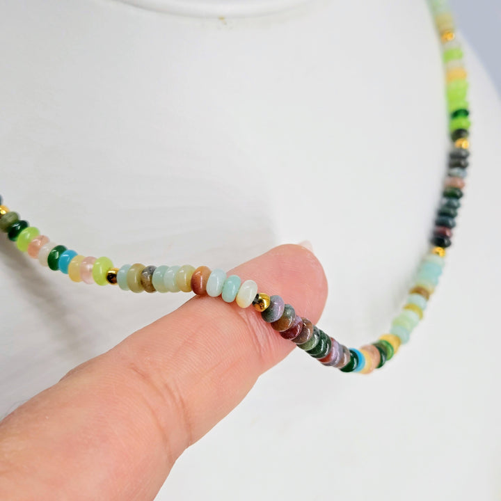 "Candy Necklace #8" 16" - 18" Necklace - Mixed Gems, Gold-PVD Findings