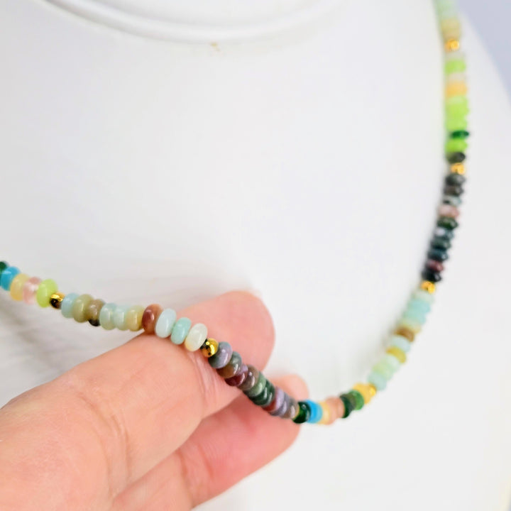 "Candy Necklace #8" 16" - 18" Necklace - Mixed Gems, Gold-PVD Findings